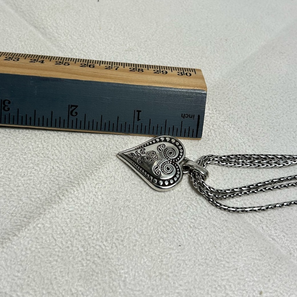 Brighton French Quarter Ophelia Heart Necklace Silver Plated 17” Triple Chain - Picture 7 of 16